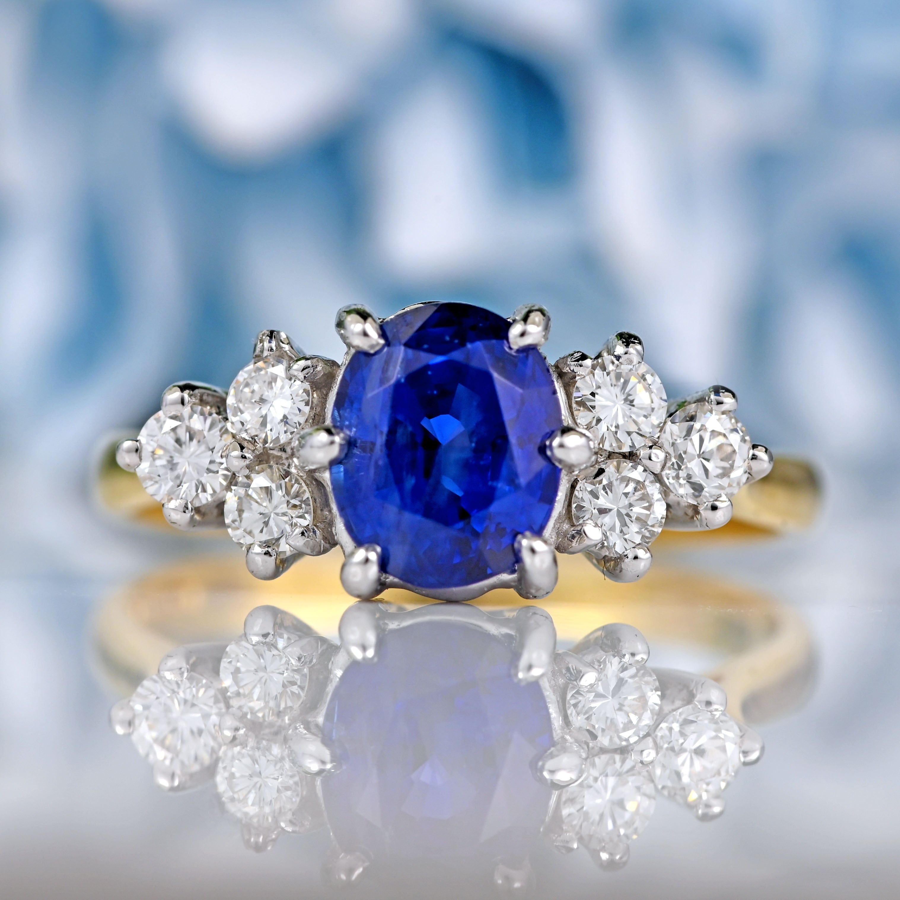 Ellibelle Jewellery Vintage 1986 Sapphire & Diamond 18ct Gold Ring (1.70ct)