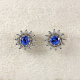 Ellibelle Jewellery Vintage 1986 Sapphire & Diamond 18ct White Gold Flower Cluster Stud Earrings