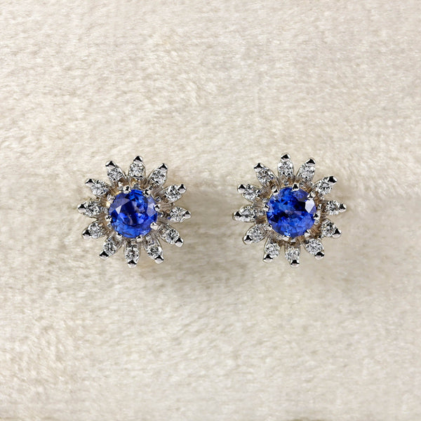 Ellibelle Jewellery Vintage 1986 Sapphire & Diamond 18ct White Gold Flower Cluster Stud Earrings