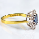 Ellibelle Jewellery Vintage 1986 Sapphire & Vari-Cut Diamond 18ct Gold Cluster Ring