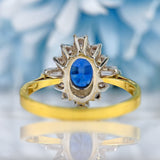 Ellibelle Jewellery Vintage 1986 Sapphire & Vari-Cut Diamond 18ct Gold Cluster Ring