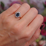 Ellibelle Jewellery Vintage 1986 Sapphire & Vari-Cut Diamond 18ct Gold Cluster Ring