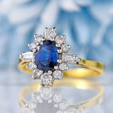 Ellibelle Jewellery Vintage 1986 Sapphire & Vari-Cut Diamond 18ct Gold Cluster Ring