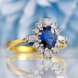 Ellibelle Jewellery Vintage 1986 Sapphire & Vari-Cut Diamond 18ct Gold Cluster Ring