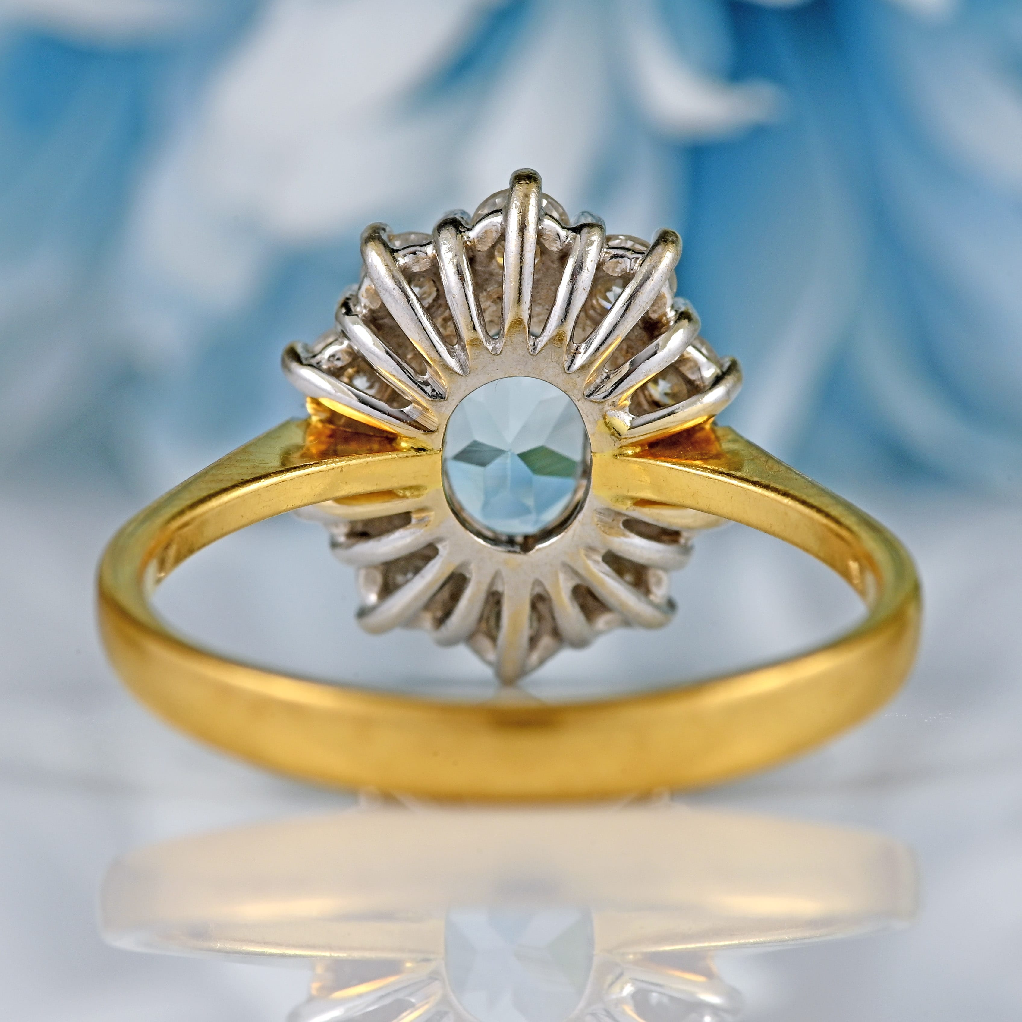 Ellibelle Jewellery Vintage 1987 Aquamarine & Diamond 18ct Gold Cluster Ring