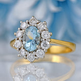 Ellibelle Jewellery Vintage 1987 Aquamarine & Diamond 18ct Gold Cluster Ring