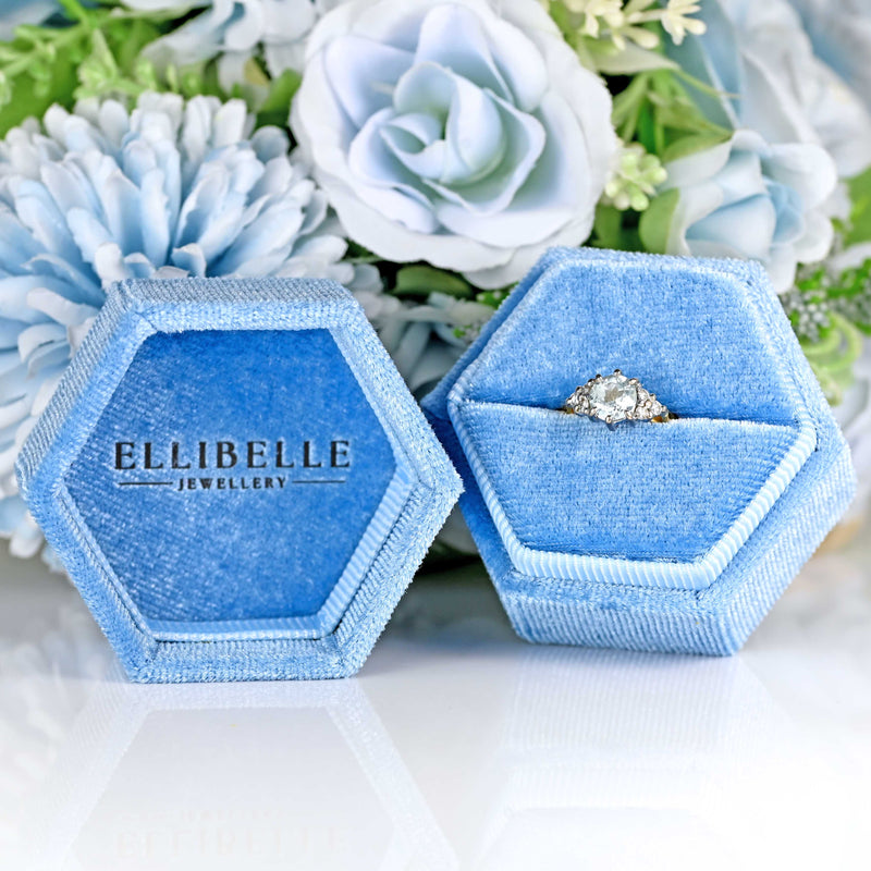 Ellibelle Jewellery Vintage 1987 Aquamarine & Diamond 18ct Gold Seven-Stone Ring