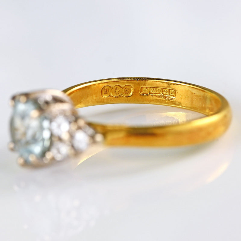 Ellibelle Jewellery Vintage 1987 Aquamarine & Diamond 18ct Gold Seven-Stone Ring