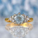 Ellibelle Jewellery Vintage 1987 Aquamarine & Diamond 18ct Gold Seven-Stone Ring