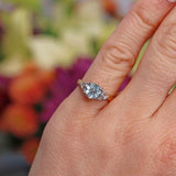 Ellibelle Jewellery Vintage 1987 Aquamarine & Diamond 18ct Gold Seven-Stone Ring