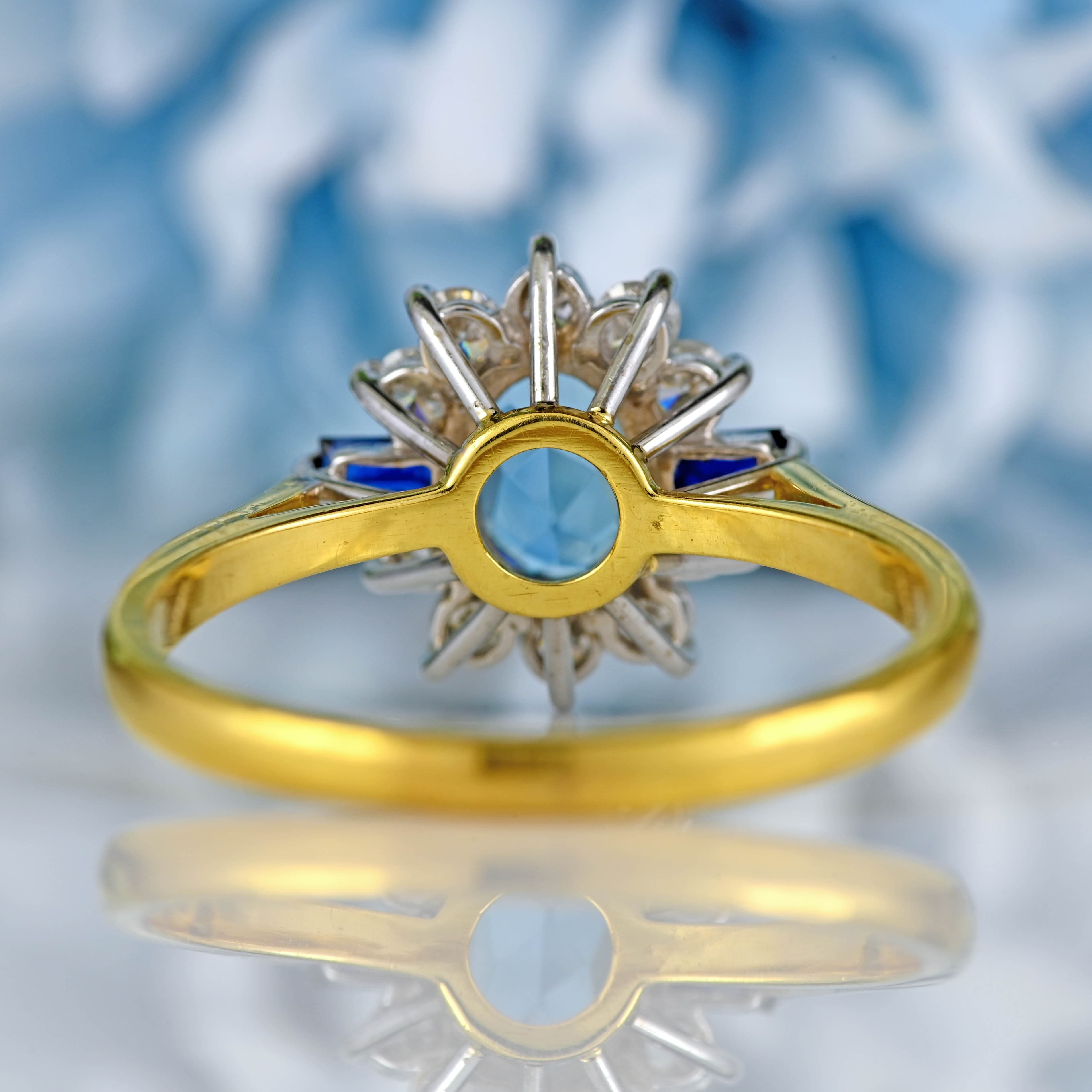 Ellibelle Jewellery Vintage 1987 Aquamarine, Sapphire & Diamond 18ct Gold Cluster Ring
