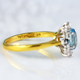 Ellibelle Jewellery Vintage 1987 Aquamarine, Sapphire & Diamond 18ct Gold Cluster Ring