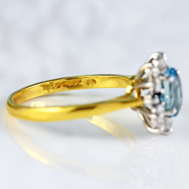 Ellibelle Jewellery Vintage 1987 Aquamarine, Sapphire & Diamond 18ct Gold Cluster Ring