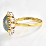 Ellibelle Jewellery Vintage 1987 Black Opal & Diamond 18ct Gold Cluster Ring