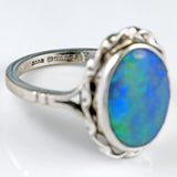 Ellibelle Jewellery Vintage 1987 Black Opal Doublet 18ct White Gold Ring