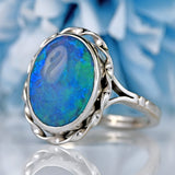 Ellibelle Jewellery Vintage 1987 Black Opal Doublet 18ct White Gold Ring