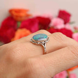 Ellibelle Jewellery Vintage 1987 Black Opal Doublet 18ct White Gold Ring