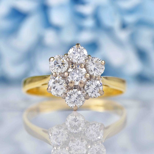 Ellibelle Jewellery Vintage 1987 Diamond 18ct Gold Daisy Cluster Ring (1.05ct)