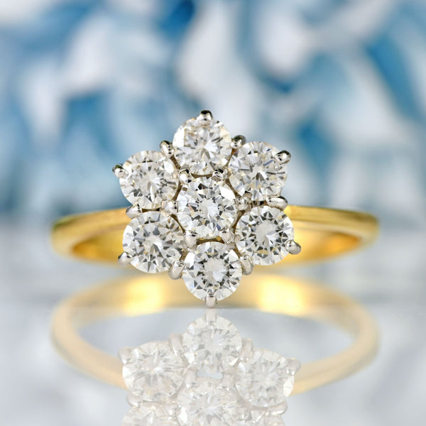 Ellibelle Jewellery Vintage 1987 Diamond 18ct Gold Daisy Cluster Ring (1.05cts)