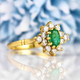 Ellibelle Jewellery Vintage 1987 Emerald & Diamond 18ct Gold Cluster Ring (0.75ct)