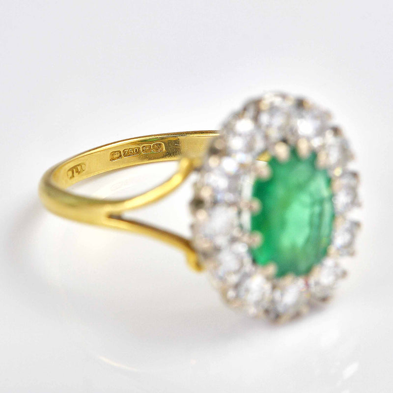 Ellibelle Jewellery Vintage 1987 Emerald & Diamond 18ct Gold Cluster Ring