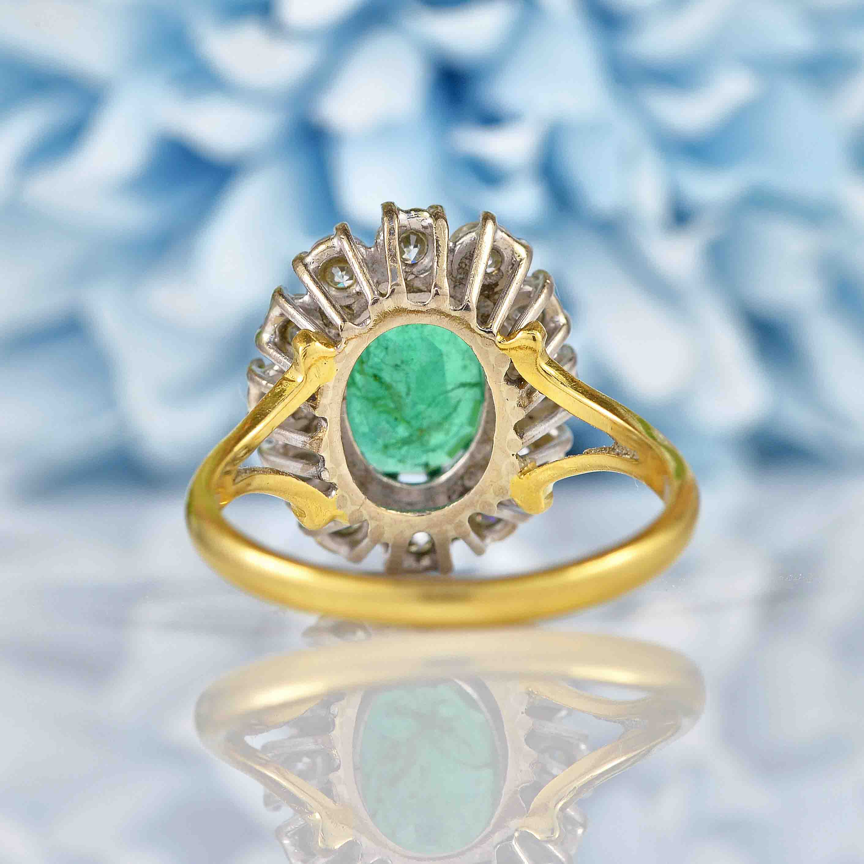 Ellibelle Jewellery Vintage 1987 Emerald & Diamond 18ct Gold Cluster Ring