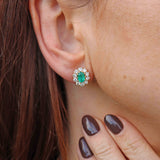 Ellibelle Jewellery Vintage 1987 Emerald & Diamond 18ct Gold Cluster Stud Earrings