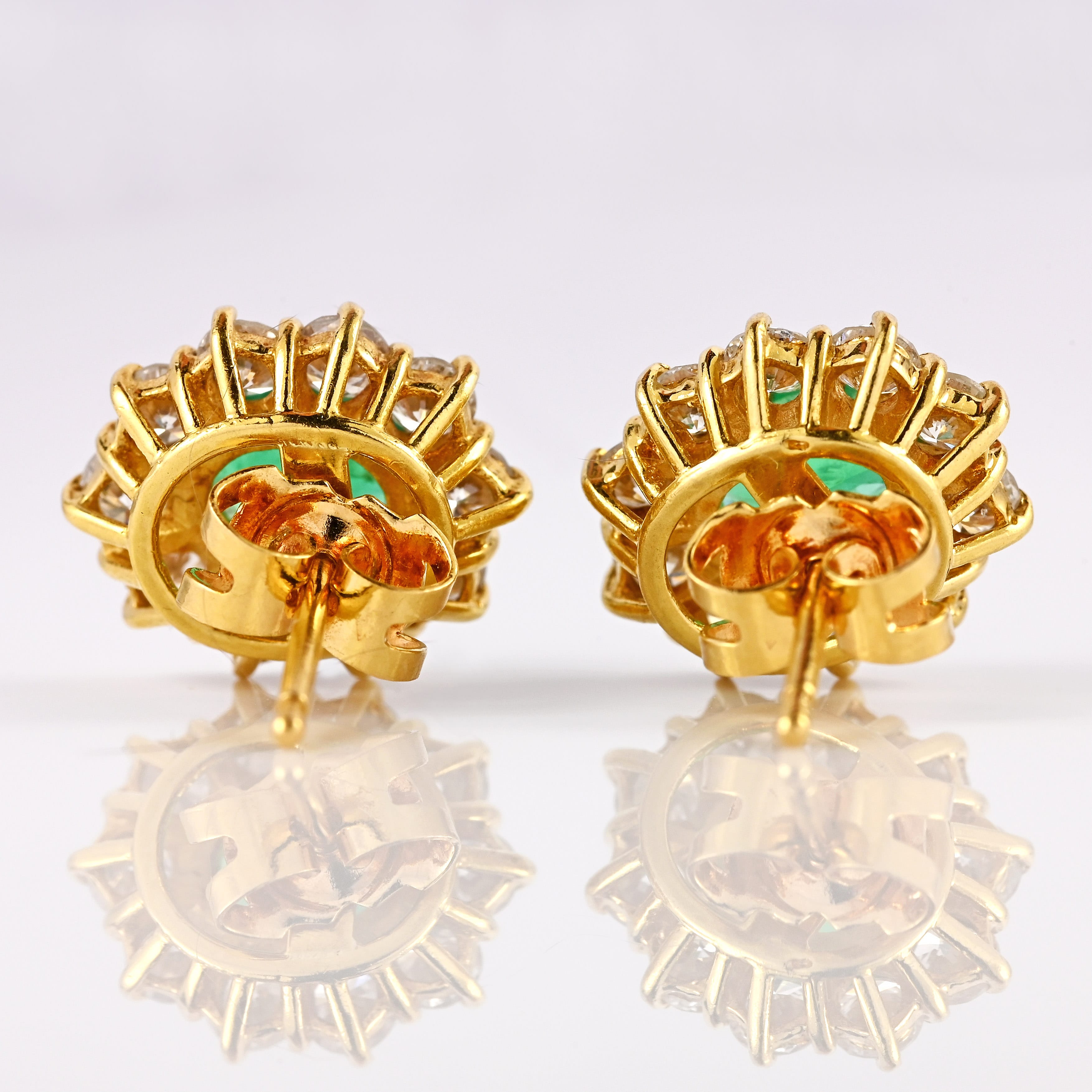 Ellibelle Jewellery Vintage 1987 Emerald & Diamond 18ct Gold Cluster Stud Earrings