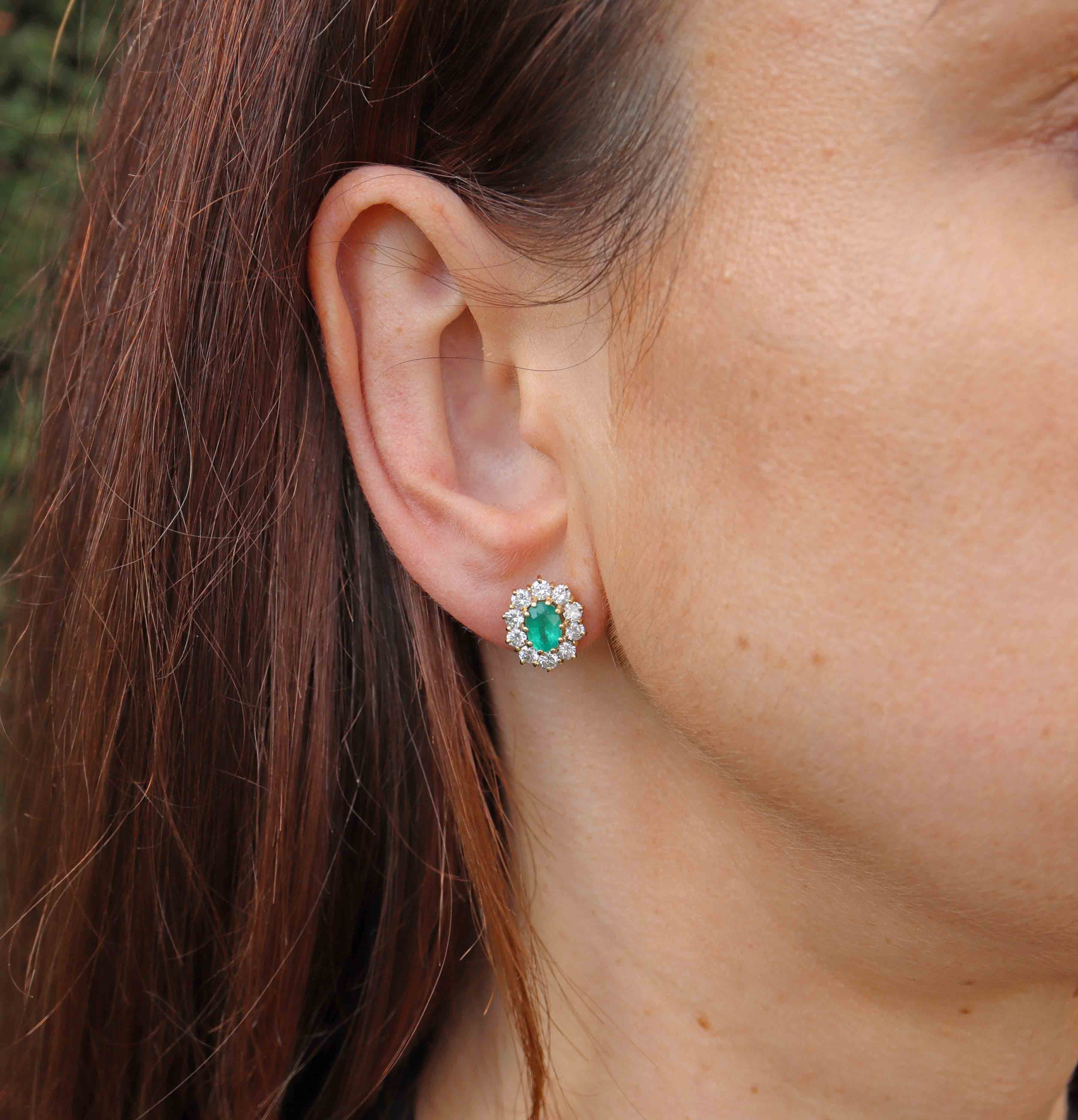 Ellibelle Jewellery Vintage 1987 Emerald & Diamond 18ct Gold Cluster Stud Earrings