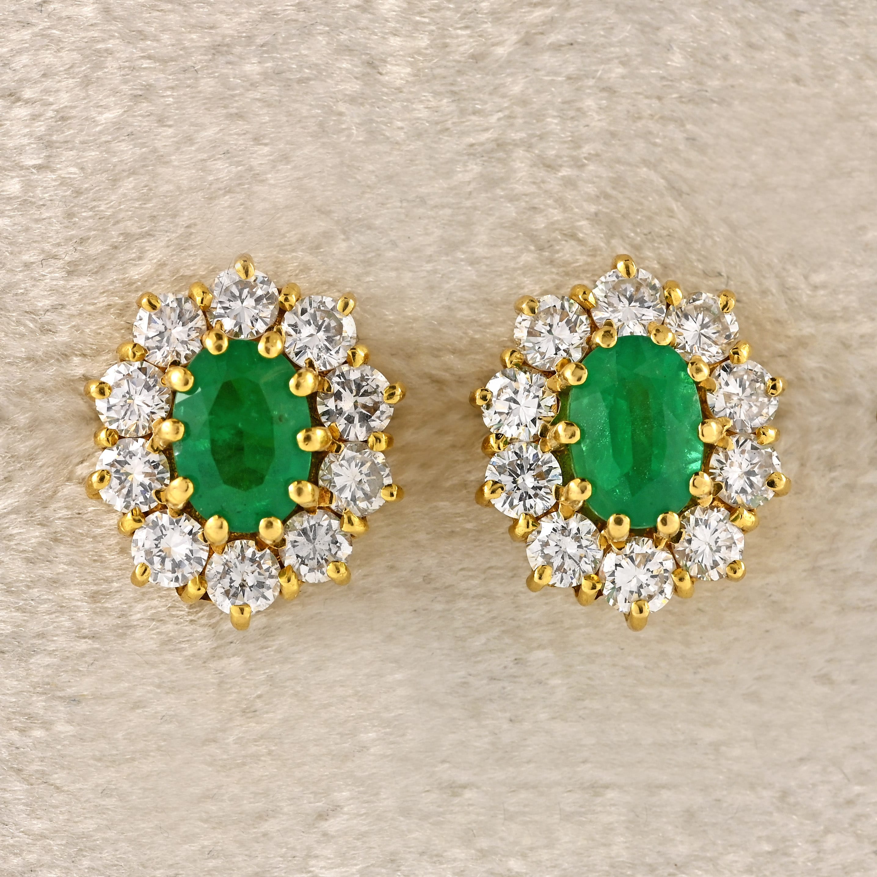 Ellibelle Jewellery Vintage 1987 Emerald & Diamond 18ct Gold Cluster Stud Earrings