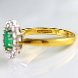 Ellibelle Jewellery Vintage 1987 Emerald & Diamond 18ct Gold Oval Cluster Ring (0.70cts)