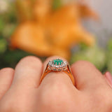 Ellibelle Jewellery Vintage 1987 Emerald & Diamond 18ct Gold Oval Cluster Ring (0.70cts)