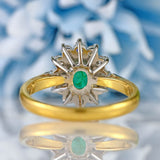 Ellibelle Jewellery Vintage 1987 Emerald & Diamond 18ct Gold Oval Cluster Ring (0.70cts)