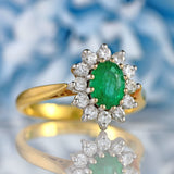 Ellibelle Jewellery Vintage 1987 Emerald & Diamond 18ct Gold Oval Cluster Ring (0.70cts)
