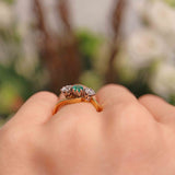 Ellibelle Jewellery Vintage 1987 Emerald & Diamond 18ct Gold Three-Stone Crossover Ring