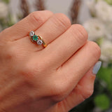 Ellibelle Jewellery Vintage 1987 Emerald & Diamond 18ct Gold Three-Stone Crossover Ring