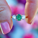 Ellibelle Jewellery Vintage 1987 Emerald & Diamond 18ct Gold Three-Stone Engagement Ring (0.85cts)