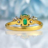 Ellibelle Jewellery Vintage 1987 Emerald & Diamond 18ct Gold Three-Stone Engagement Ring (0.85cts)