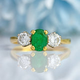 Ellibelle Jewellery Vintage 1987 Emerald & Diamond 18ct Gold Three-Stone Engagement Ring (0.85cts)