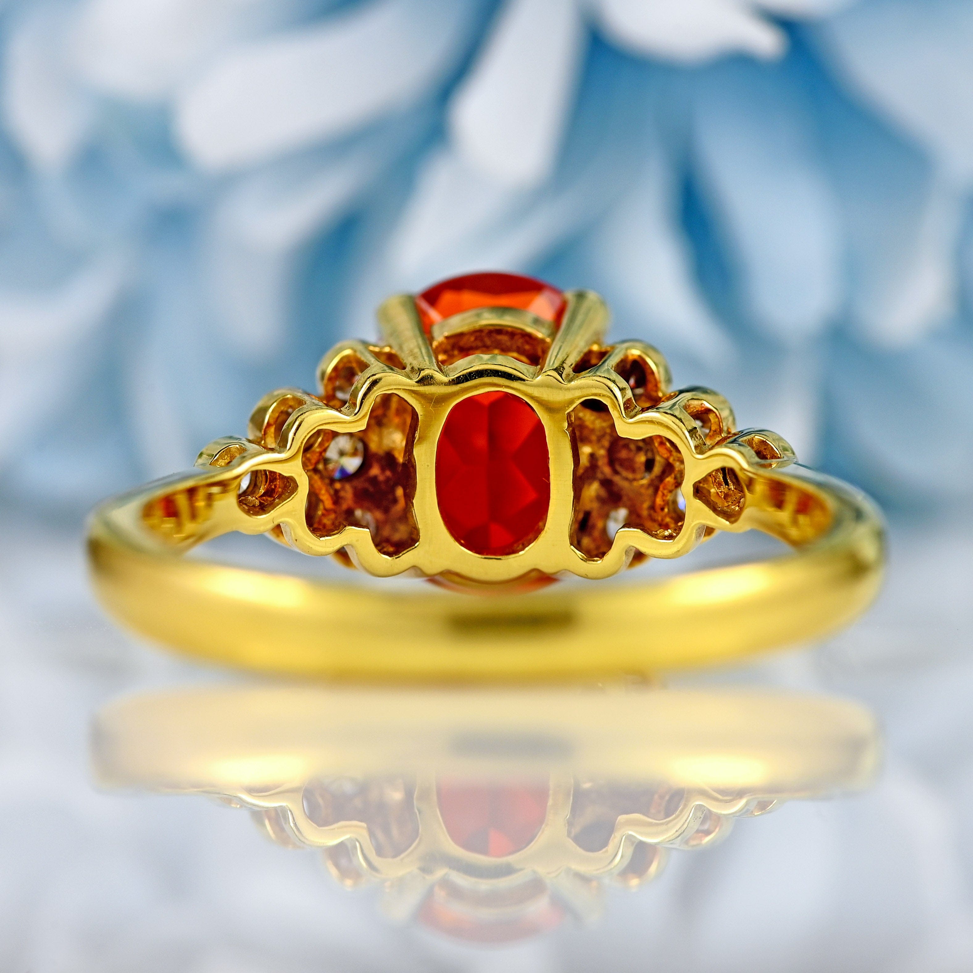 Ellibelle Jewellery Vintage 1987 Fire Opal & Diamond 18ct Gold Ring