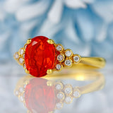Ellibelle Jewellery Vintage 1987 Fire Opal & Diamond 18ct Gold Ring