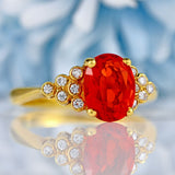 Ellibelle Jewellery Vintage 1987 Fire Opal & Diamond 18ct Gold Ring