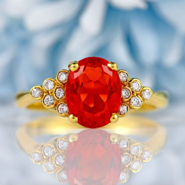 Ellibelle Jewellery Vintage 1987 Fire Opal & Diamond 18ct Gold Ring