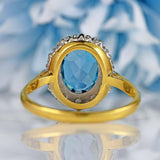 Ellibelle Jewellery Vintage 1987 London Blue Topaz & Diamond 18ct Gold Cluster Ring