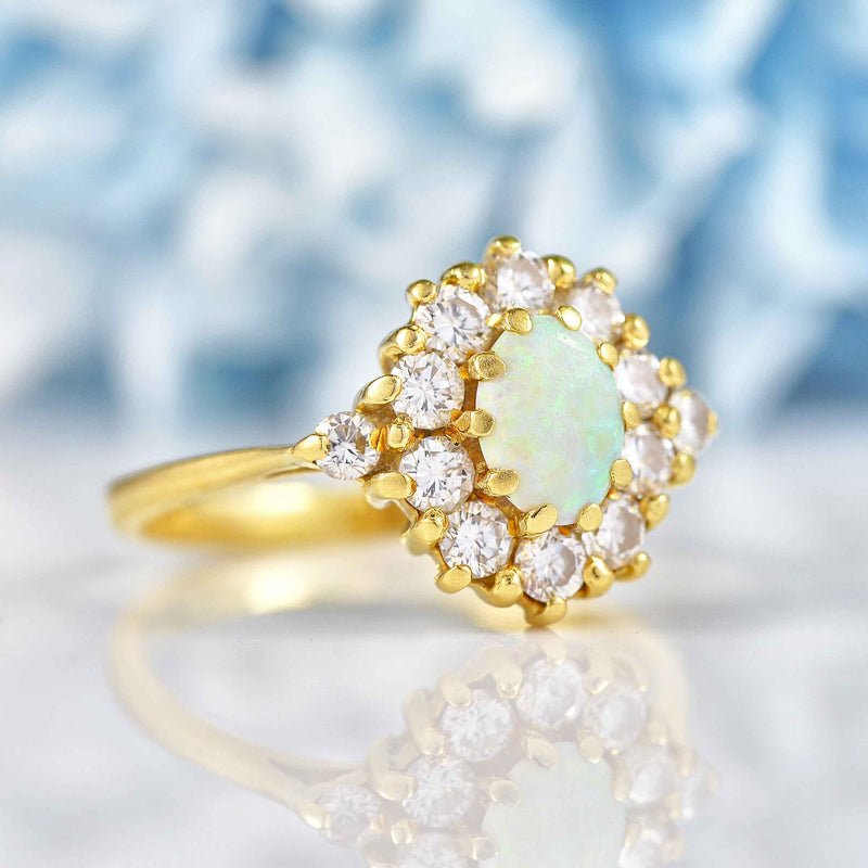 Ellibelle Jewellery Vintage 1987 Opal & Diamond Gold Cluster Ring By Cropp and Farr