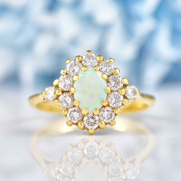 Ellibelle Jewellery Vintage 1987 Opal & Diamond Gold Cluster Ring By Cropp and Farr