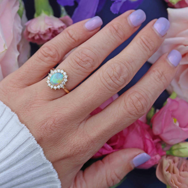 Ellibelle Jewellery Vintage 1987 Opal & Diamond Gold Cluster Ring By Cropp and Farr