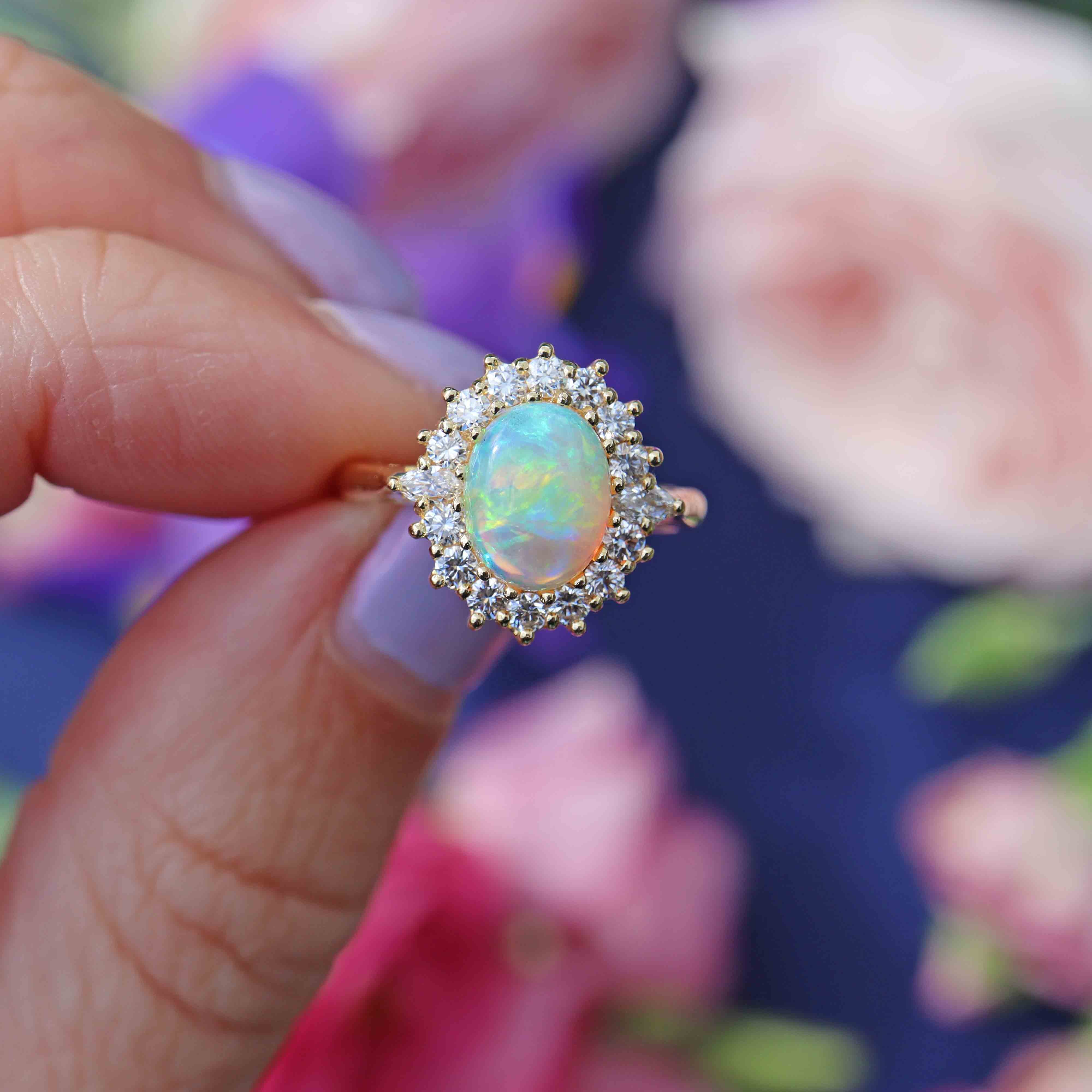 Ellibelle Jewellery Vintage 1987 Opal & Diamond Gold Cluster Ring By Cropp and Farr