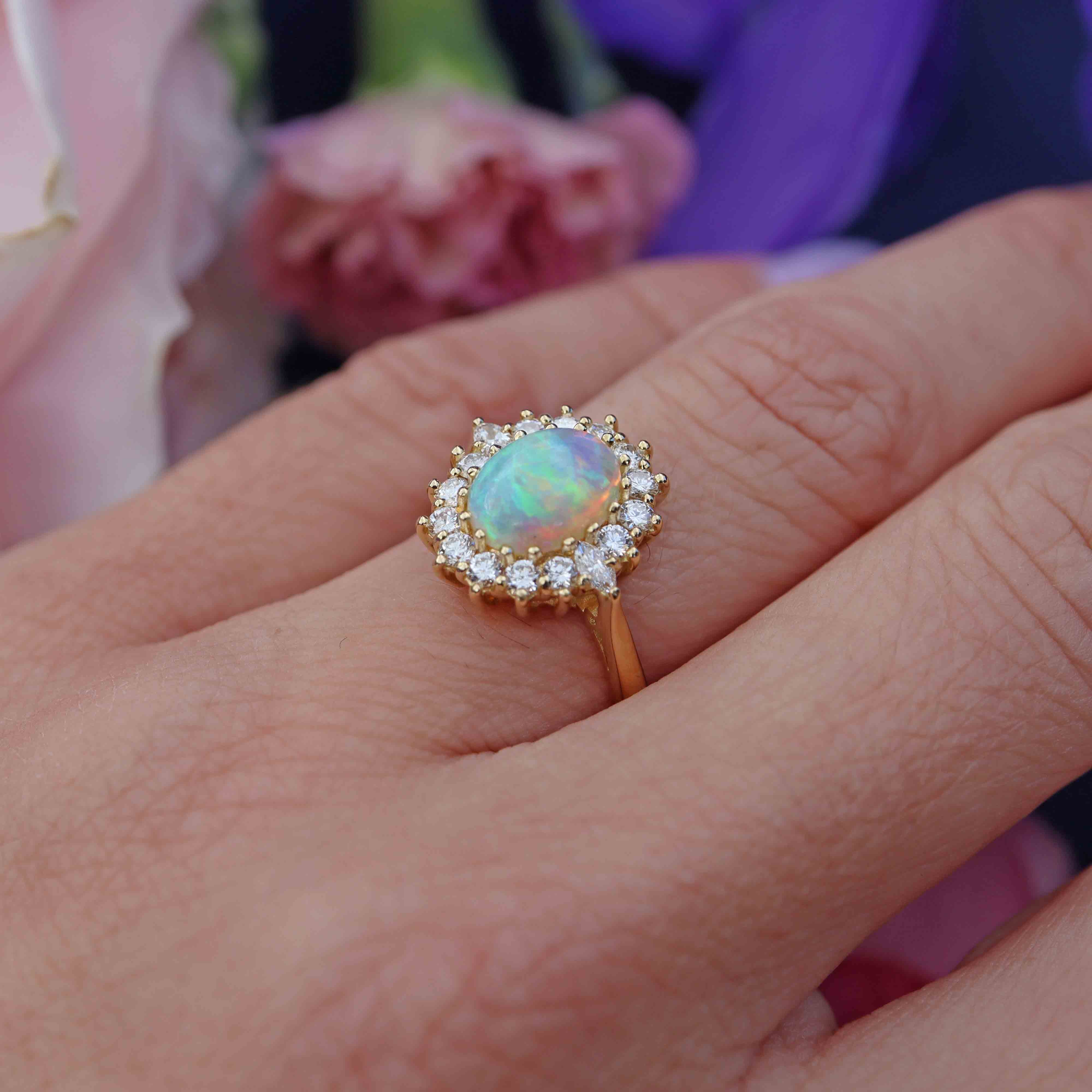 Ellibelle Jewellery Vintage 1987 Opal & Diamond Gold Cluster Ring By Cropp and Farr