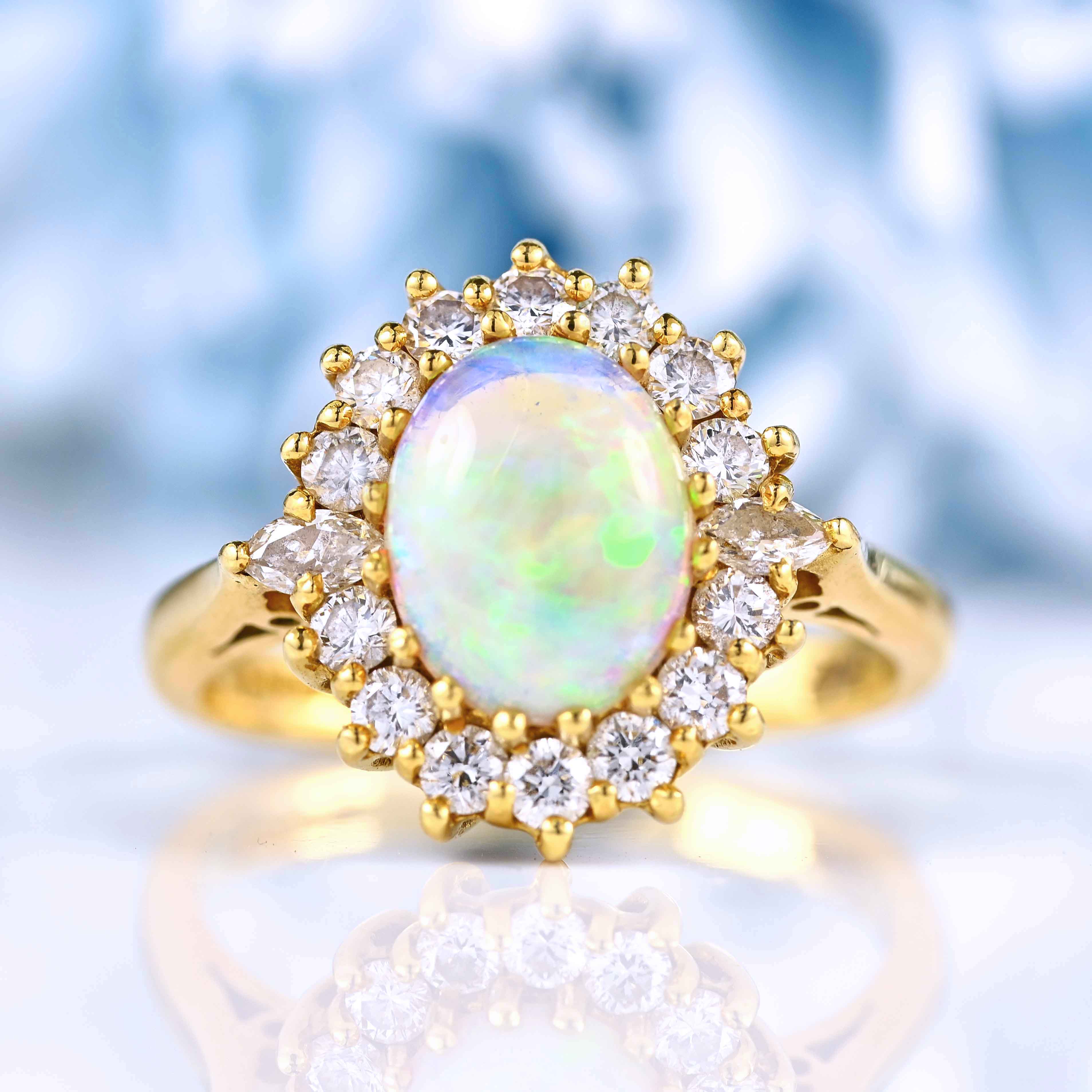 Ellibelle Jewellery Vintage 1987 Opal & Diamond Gold Cluster Ring By Cropp and Farr